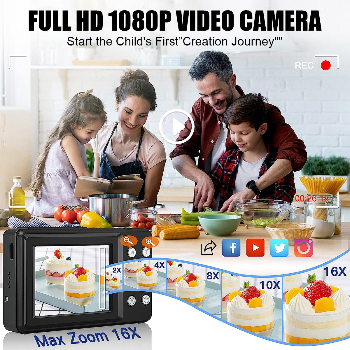 2.4'' HD 1080P Digital Video Camera Camcorder 16x Zoom Vlogging Camera Recorder