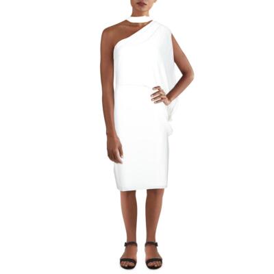 

Женское белое мини-платье Halston с вырезом на одно плечо и накидкой  BHFO 4727, Chalk