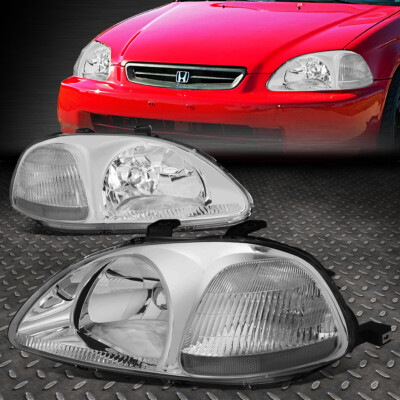 For 96-98 Honda Civic EJ/EM/EK Chrome Housing Headlight Clear Corner Lamps Pair