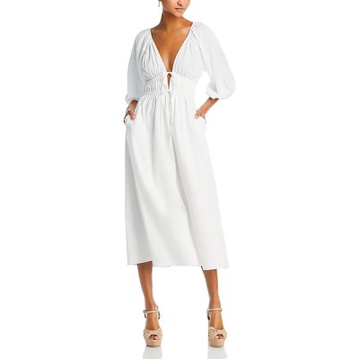 WAYF Womens White Cotton Below Knee Ruched Midi Dress XS BHFO 7999