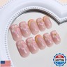 French Tip Press on Nails Medium Square Fake Nails with Design Glossy Pink Nail Tips Artificial Glue on Nails 3D Handmade Press ons Flower Acrylic Nails Reusable Stick on Nails for Women 24 Pcs
