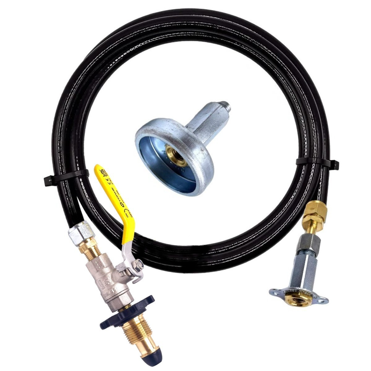 USA & AU gas bott. hand-wheel soft nose pol&mini hidden non–return valve,dish 2m
