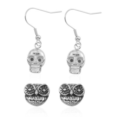 NIB $69.99 Set of 2 Owl Face Studs & Dangling Skull Head Earrings B-21