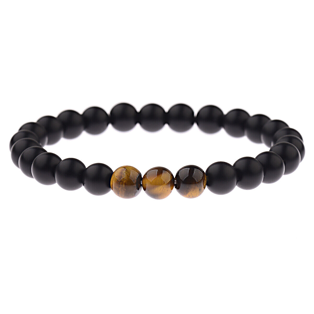 Natural Map Stone Mens Women Beaded Stainless Steel Bracelets Jewelry Tiger Eye