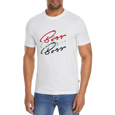 

Boss Mens Tessler Белая футболка с круглым вырезом и вышивкой с рисунком  BHFO 6867, Белый, Tessler