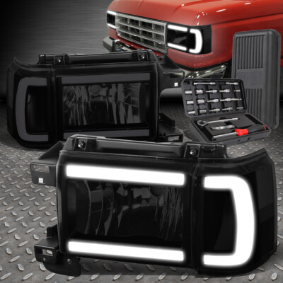 ДЛЯ 87-91 FORD F150-350 BRONCO LED DRL ТОНИРОВАННАЯ ПРОЗРАЧНАЯ ФАРА ГОЛОВНОГО ФОНАРЯ + НАБОР ИНСТРУМЕНТОВ