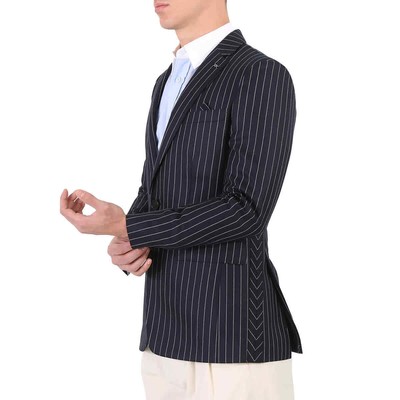 Pre-owned Burberry Men's Dark Navy And White Pinstripe Blazer