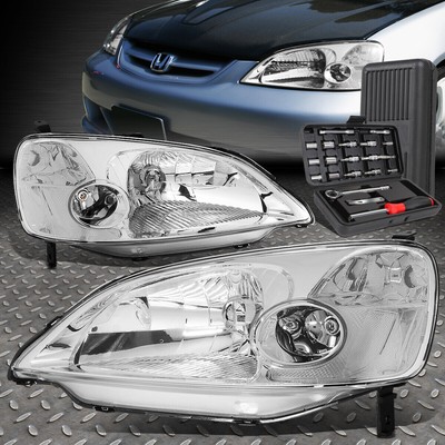 ДЛЯ 01-03 HONDA CIVIC ХРОМИРОВАННЫЙ КОРПУС ПРОЗРАЧНЫХ УГЛОВЫХ ФАР ГОЛОВНОГО СВЕТА + НАБОР ИНСТРУМЕНТОВ