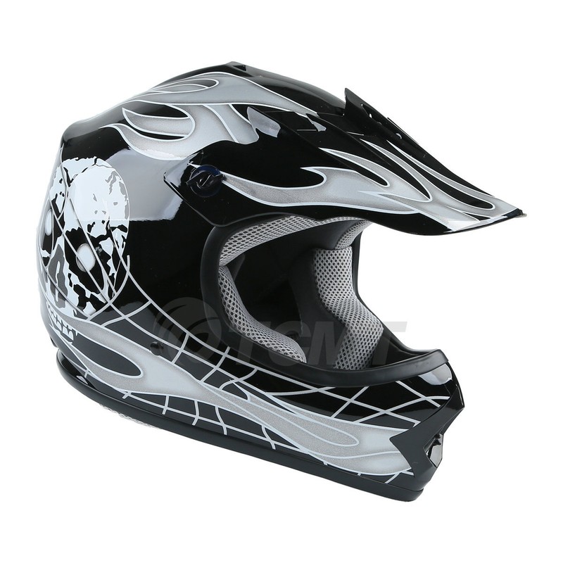 Youth Kids ATV Motocross Dirt Bike Black Skull Helmet w/ Goggles+Gloves