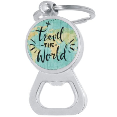 Travel The World Map Globe Bottle Opener Keychain - Metal Beer Bar Tool Key Ring