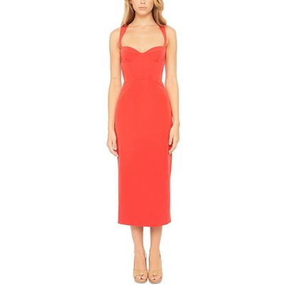 

Женское красное платье-футляр миди с корсетом и швами Bardot Junior Kindred  BHFO 6033, Fire red