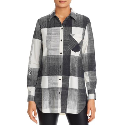 

Женская туника Lysse Schiffer цвета слоновой кости, топ на пуговицах, блузка  BHFO 6569, Checkered plaid