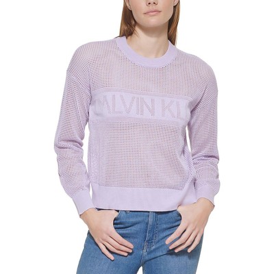 

Calvin Klein Женский фиолетовый сетчатый пуловер с логотипом и круглым вырезом, топ  BHFO 0849, Pale purple
