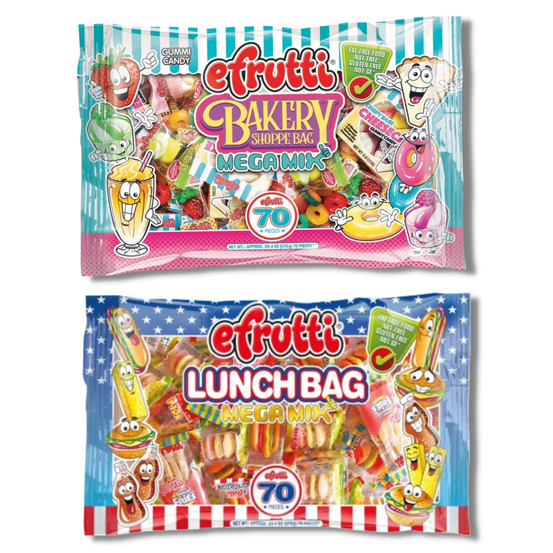 Efrutti Mega Lunch Bag and Bakery Shoppe Mega Mix Gummies, Variety Pack, Total o