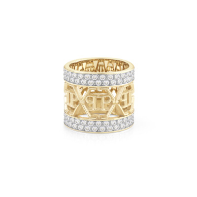 Pre-owned Philipp Plein Womens Ring Pj3aa10r3 Stainless Steel Golden Swarovski Size 14
