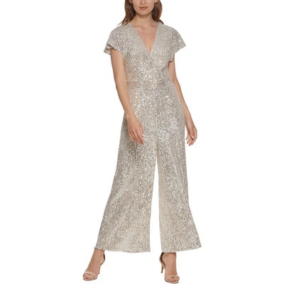 Женский комбинезон Eliza J из темно-серой сетки с V-образным вырезом и блестками Petites 4P BHFO 0369