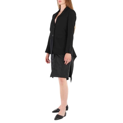 Pre-owned Burberry Ladies Black Wadded Detachable-warmer Wool Tailored Jacket, Brand Size