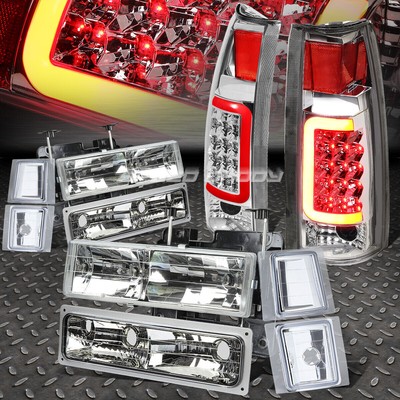 ХРОМИРОВАННЫЙ КОРПУС ФАРЫ + УГОЛОК + ХРОМИРОВАННЫЙ 3D СВЕТОДИОДНЫЙ ЗАДНИЙ ФОНАРЬ HALO ДЛЯ 94-98 C10 C/ K