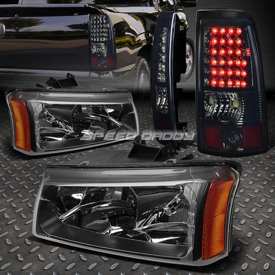 ЧЕРНАЯ ХРУСТАЛЬНАЯ ФАРА + ХРОМИРОВАННЫЙ КОПЧЕНЫЙ СВЕТОДИОДНЫЙ ЗАДНИЙ ФОНАРЬ ДЛЯ 03-07 CHEVY SILVERADO