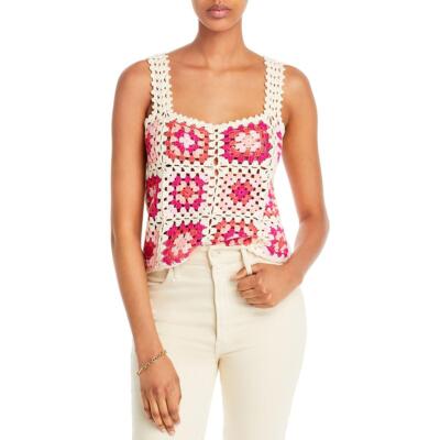 

Fore Womens Ivory Crochet Tank Коренастый вязаный укороченный топ  BHFO 6426, Pink multi