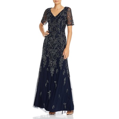 Adrianna Papell Женское темно-синее вечернее платье русалки с бисером Petites 2P BHFO 3049