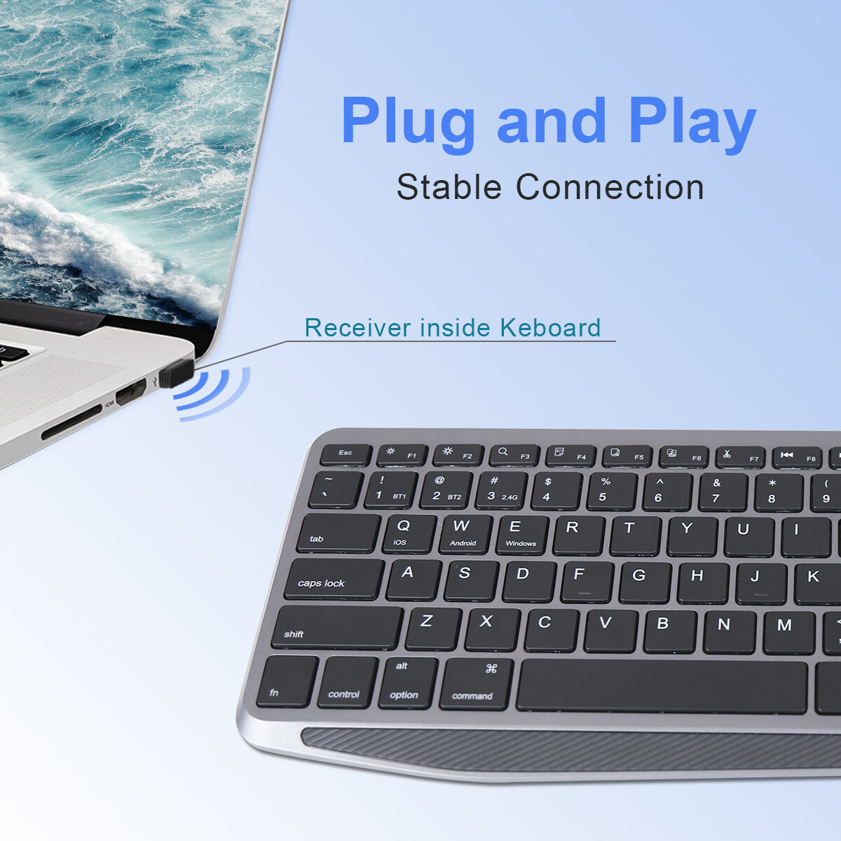 Wireless Keyboard And Mouse Set Waterproof 2.4G For Mac Apple PC Computer