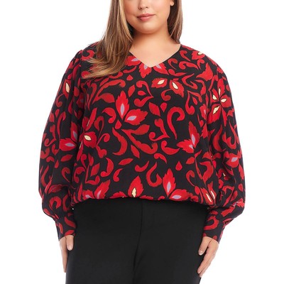 Женская черная блузка с V-образным вырезом и окантовкой снизу и сверху от Karen Kane Plus 0X BHFO 4423