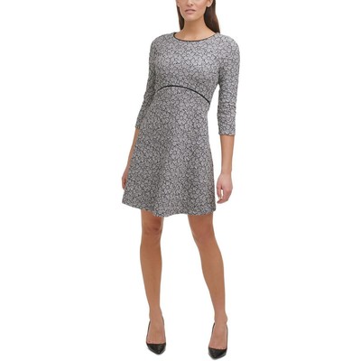 

Tommy Hilfiger Женское расклешенное платье цвета слоновой кости с рукавами 3/4 Petites  BHFO 8539, Ivory/black