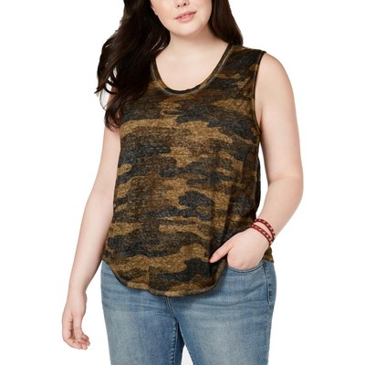 Женская зеленая камуфляжная прозрачная футболка Lucky Brand Muscle Tank Top Plus 3X BHFO 9233