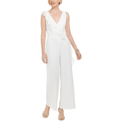 Связанная одежда Женский официальный комбинезон без рукавов с оборками цвета слоновой кости 10 BHFO 5409