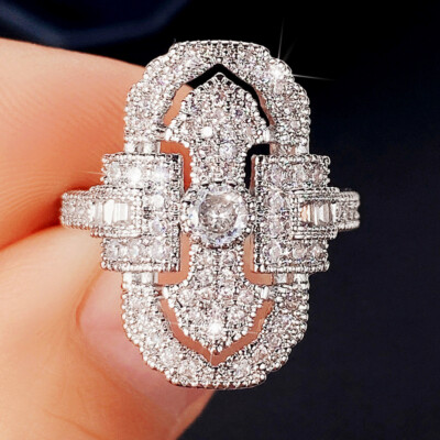 Fashion 925 Silver Filled Rings Cubic Zirconia Women Wedding Jewelry Size 6-10
