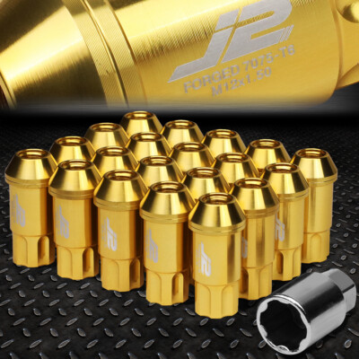 J2 ENGINEERING 7075 АЛЮМИНИЙ M12X1.5 20ШТ 50 ММ НАБОР ГАЕК С ОТКРЫТЫМ КОНЦОМ + КЛЮЧ ЗОЛОТОЙ
