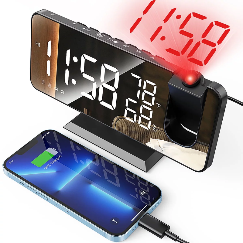 Projection Alarm Clock for Bedroom, Digital Alarm Clock Radi