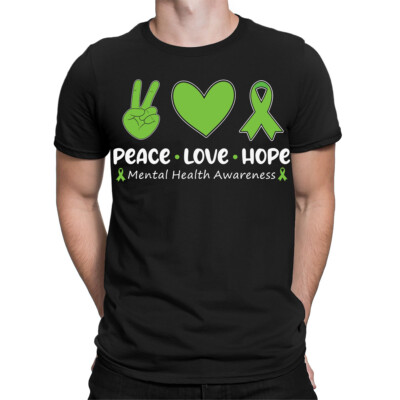 Peace Love Hope Mental Health Awareness Ribbon Hombres Mujeres Camisetas Top ...