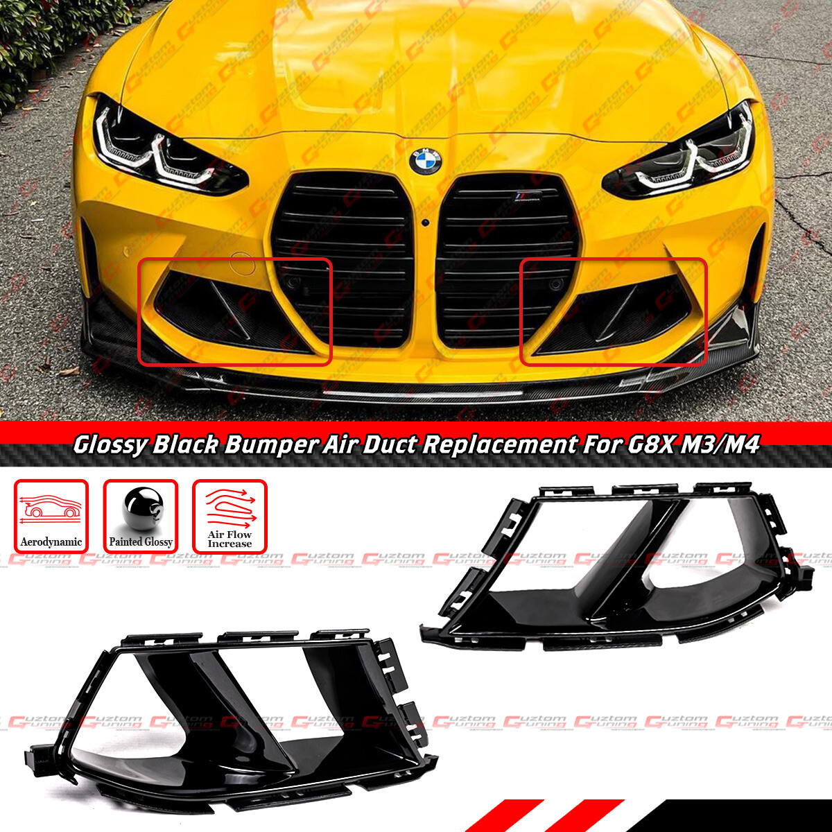 FOR 2021-26 BMW G80 G82 G83 M3 M4 GLOSS BLACK FRONT BUMPER AIR DUCT REPLACEMENT