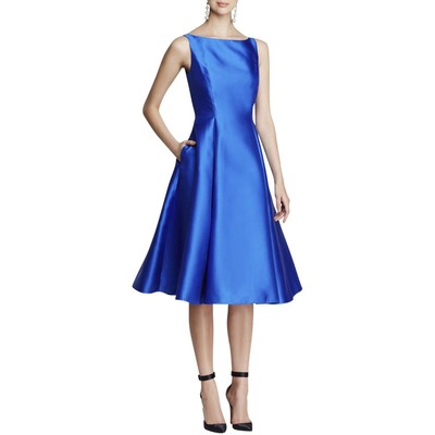 Женское синее коктейльное платье без рукавов чайной длины Adrianna Papell 8 BHFO 1560
