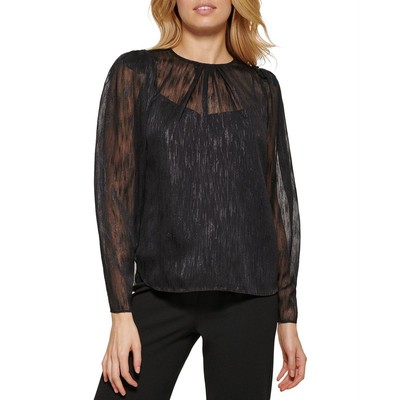 Женская черная блузка с круглым вырезом и текстурой XXS BHFO 9556 От DKNY