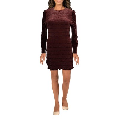 

Женское фиолетовое плиссированное повседневное мини-платье с длинными рукавами цвета морской волны  BHFO 6391, Фиолетовый