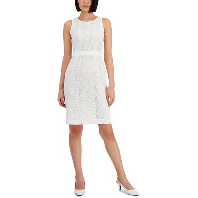 Kasper Womens White Lace Knee Length Sleeveless Sheath Dress 14 BHFO 4874