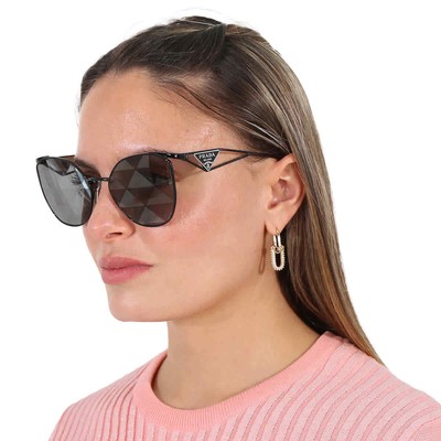 Pre-owned Prada Grey Pattern Silver Irregular Ladies Sunglasses Pr 50zs 1ab03t 59 In Gray