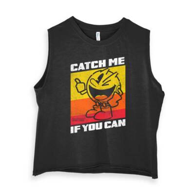 Retro Catch PACMAN Funny Arcade Game Womens Basic Cropped Tank Top