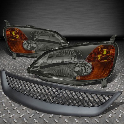 ДЛЯ 01-03 HONDA CIVIC EM/ES ЧЕРНАЯ ПЕРЕДНЯЯ РЕШЕТКА РАДИАТОРА + ДЫМЧАТЫЙ КОРПУС ФАР