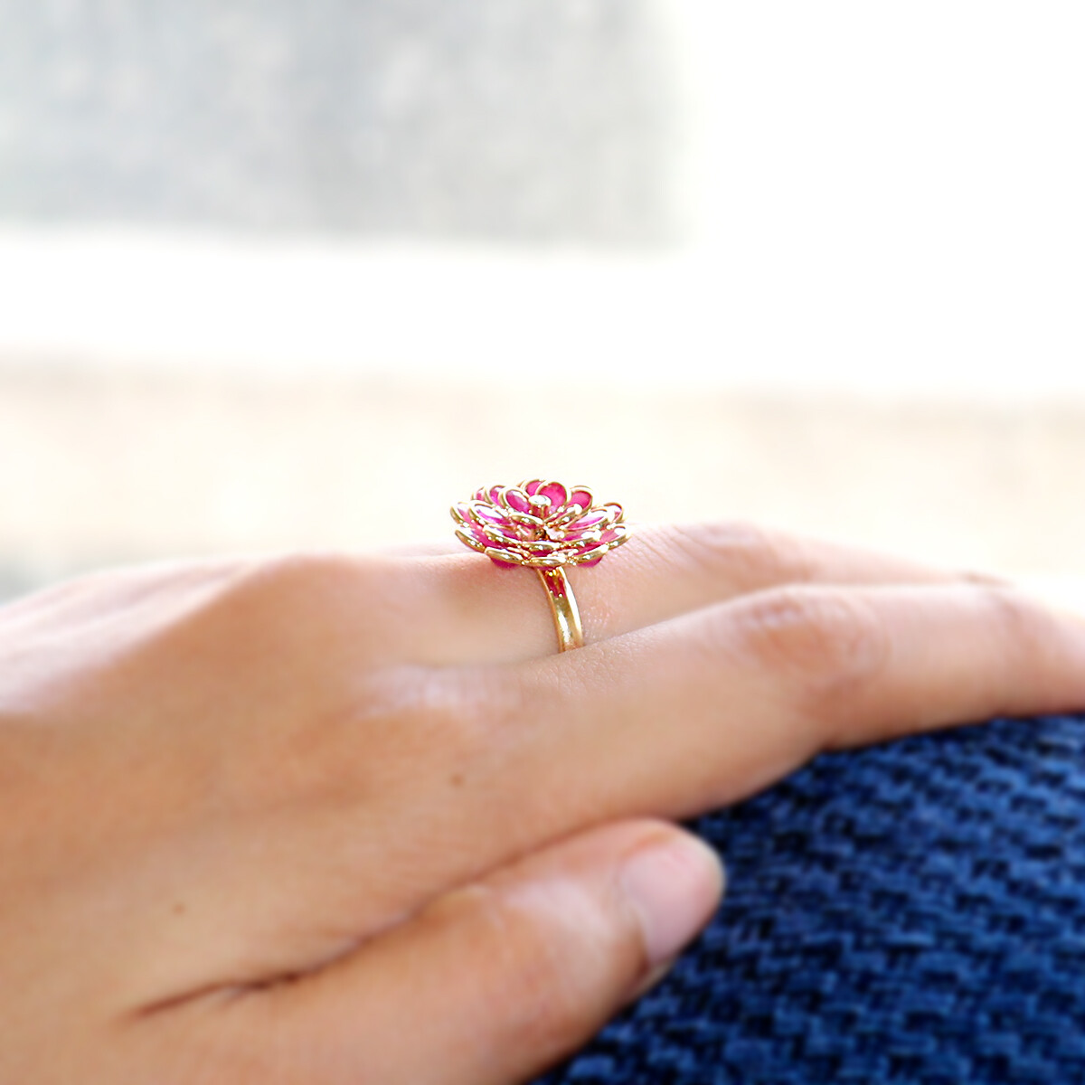 Pre-owned Archariel Natural Flower Ruby Diamond Statement Ring 14kt Solid Yellow Gol Meaniful Gift In Red