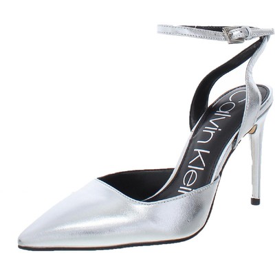 

Calvin Klein Womens Dona Silver Туфли-лодочки с ремешком на щиколотке 6 Medium (B,M) BHFO 2466, Серебряный
