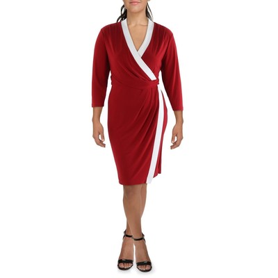 Короткое рабочее платье с запахом Kasper Womens Red Surplice плюс 2X BHFO 1867