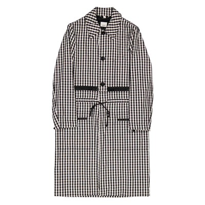 Pre-owned Burberry Men's Black Pattern Gingham Technical Wool Loop-back Car Coat, Brand In Multicolor