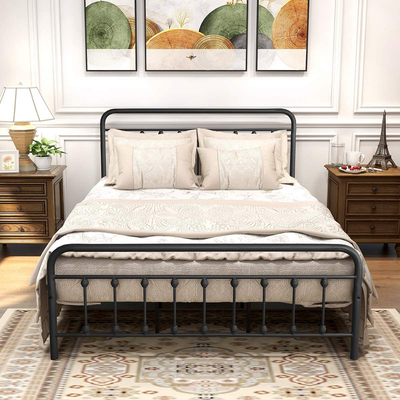 Metal Queen Bed Frame with Headboard and Footboard Farmhouse