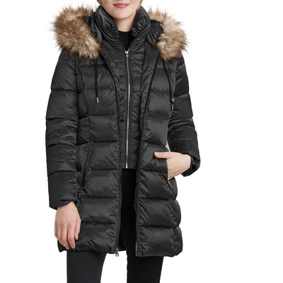 

Laundry by Shelli Segal Женская черная атласная куртка-пуховик миди пальто  BHFO 8664, Черный