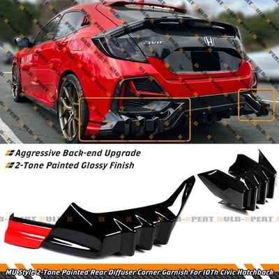 For 2017-21 Civic Hatchback MU Style Red Black Rear Diffuser Side Corner Garnish