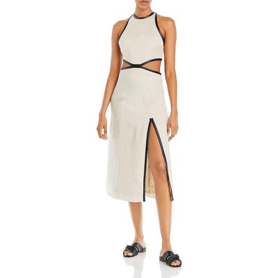 

Женское бежевое платье макси из искусственной кожи STAUD Delmore  BHFO 1894, Natural black